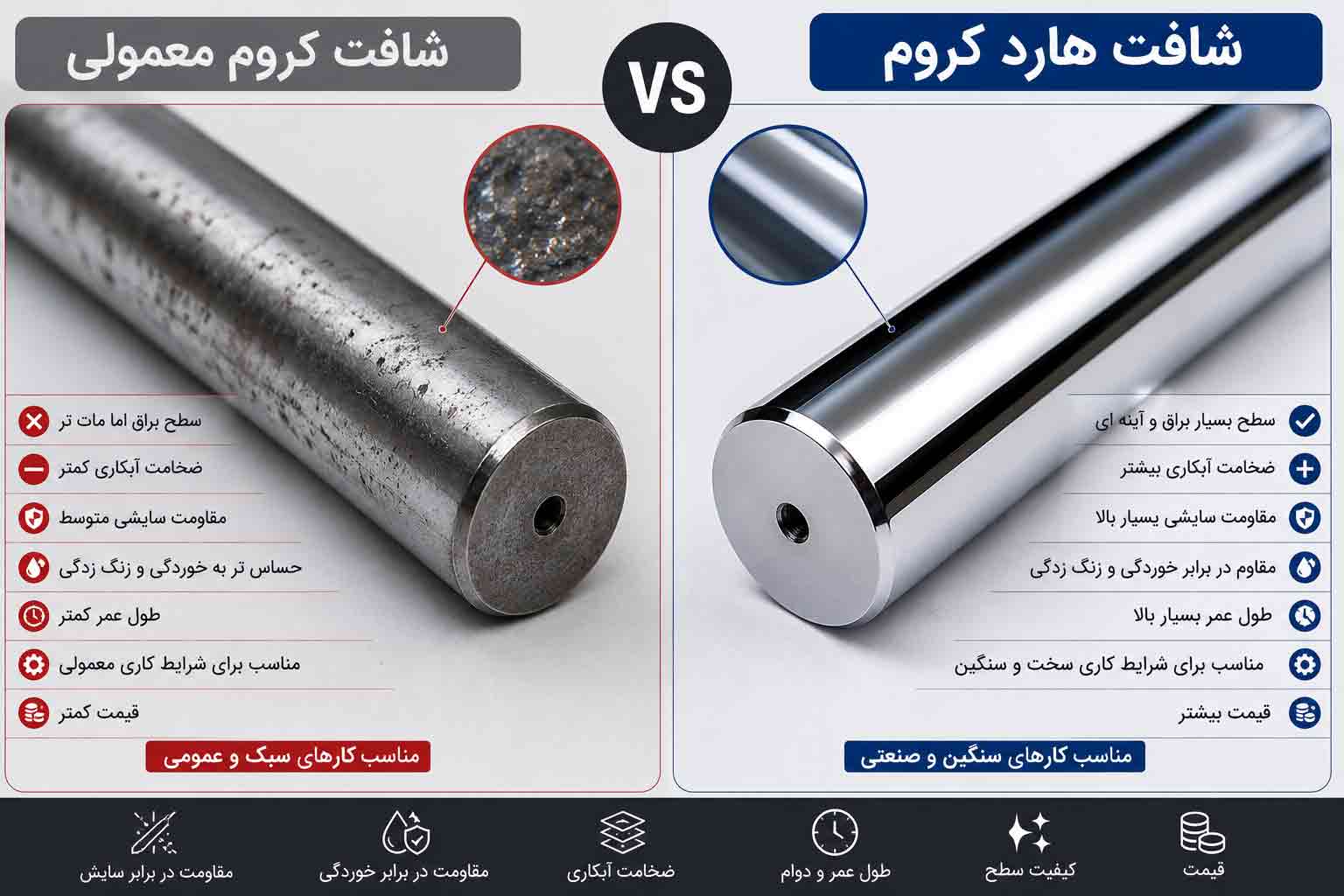 شباهت و تفاوت های شافت کروم و شافت هارد کروم چیست؟ 1 تفاوت شافت هارد کروم و کروم معمولی